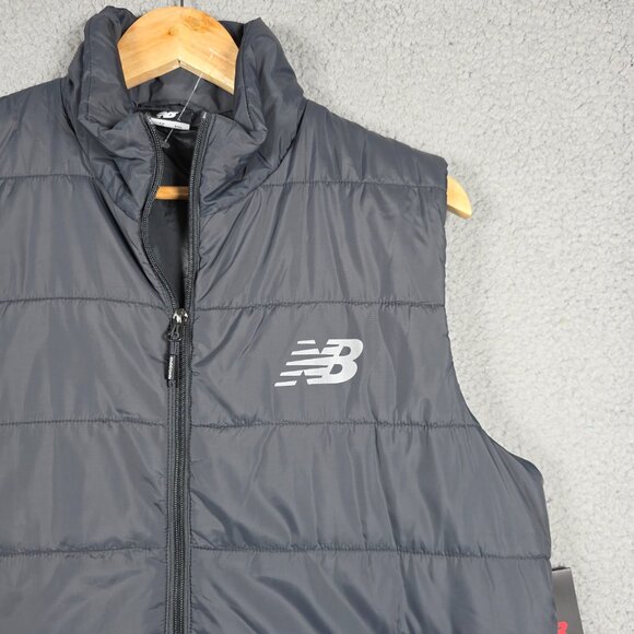 New Balance Puffer Tech Vest Mens Size Medium Black Quilted Comfort Fit Full Zip - Picture 2 of 14